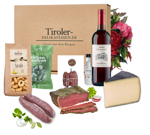 Schinken-Käse-Präsentset, Geschenkset "Herzlichen Glückwunsch" (mit Rotwein)