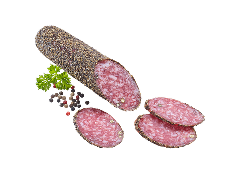 Pfeffersalami, luftgetrocknete Salami mit Pfefferkruste